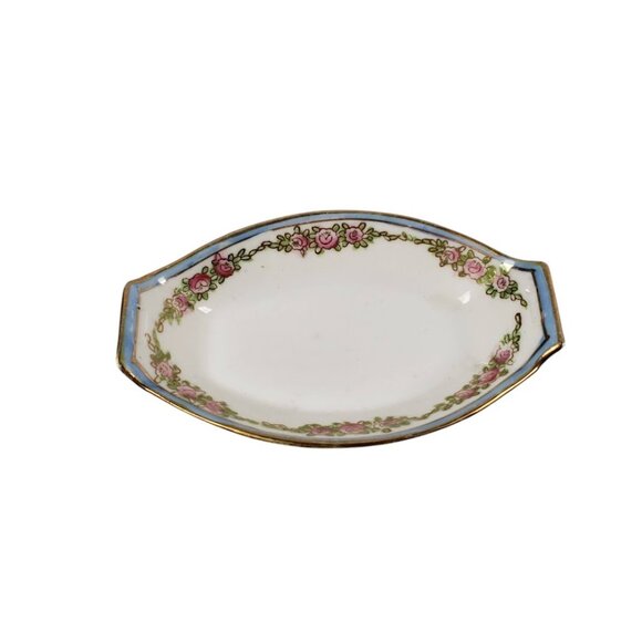 Nippon Salt Dish Set Rose Bud Pattern Bone China Gold Trim Vintage Made in Japan - Picture 3 of 9